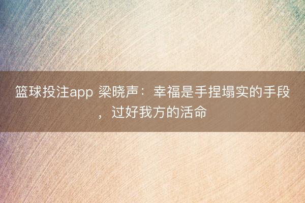 篮球投注app 梁晓声：幸福是手捏塌实的手段，过好我方的活命